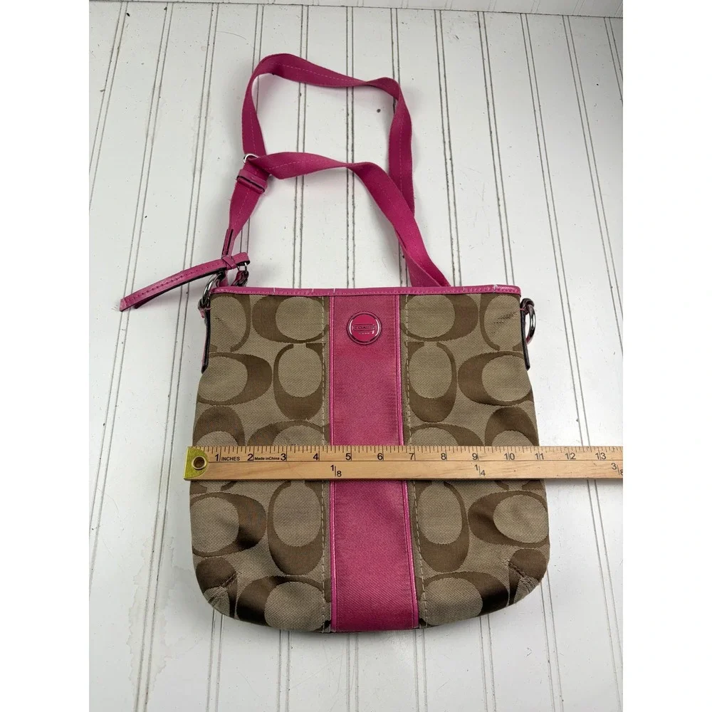 Coach Vintage Y2K Signature Stripe Swingpack Pink Monogram Canvas Crossbody Bag